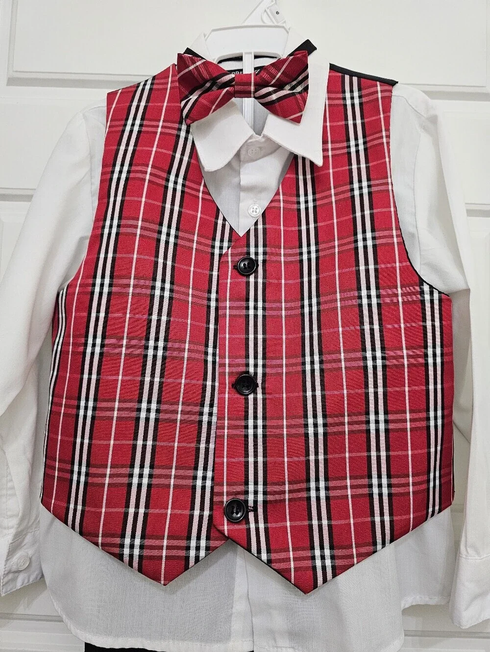 Red Plaid Vest with Black Pants Set Toddler Boy Size 5